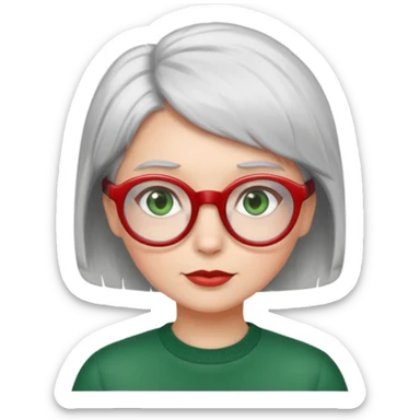 visage femme a lunettes pas épaisse ronde rouge avec cheveux courts gris-blancs aux yeux verts sticker
