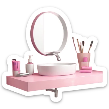 Pink bathroom counter with mirror and accessories  sticker