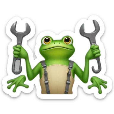 a frog with mechanic arms sticker