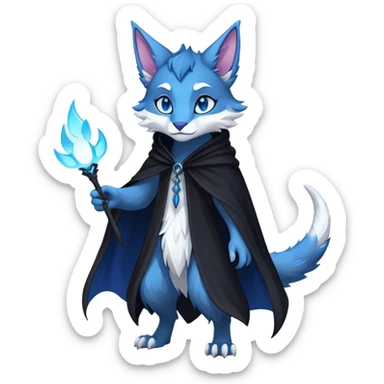 Kawaii dark edgy fantasy ethereal feline-vernid-sergal-fursona animal creature with a tufted tail full body sticker