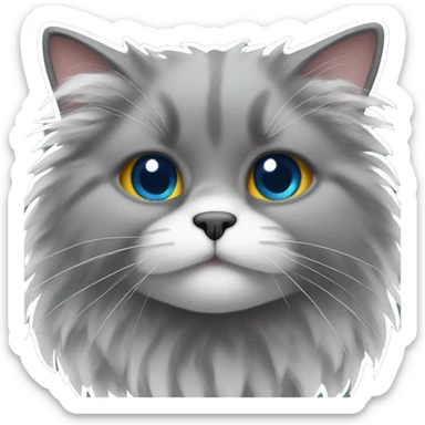 A grey fluffy cat with some whit on his face sticker