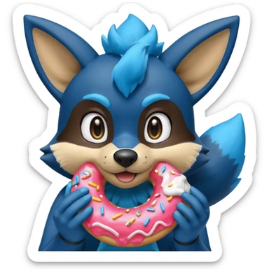 Lucario eating a sugary donut sticker