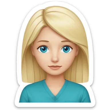 Generate blonde blue eyed woman technologist (code U+1F469 U+1F3FB U+200D U+1F4BB) with Teal shirt (not the purple one) sticker