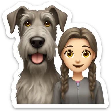brown hair girl and Irish wolfhound dog  sticker