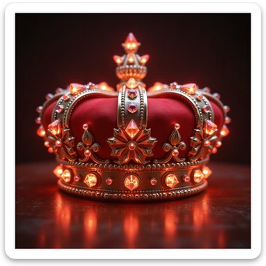 Remove the background, keep the crown big, red, glowing effect, ultra-realistic, shiny, majestic, with gems, with no background (transparent). sticker