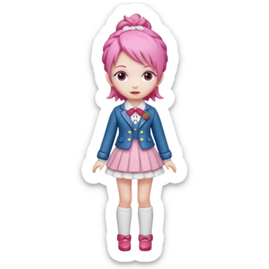 Isolated detaile illustration of the most modern raspberry torte doll figurine full body with pink hair sticker