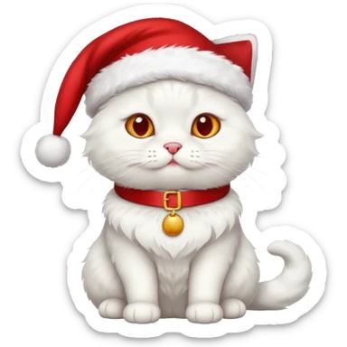a full-body white cat with Christmas accessories  sticker