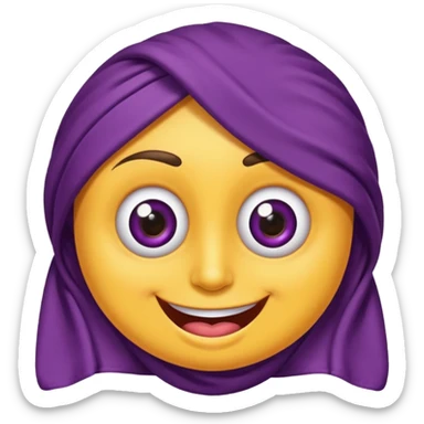 Hazme un emoji de una toalla morada con ojos de Cari con ojos de caricatura con boca sticker