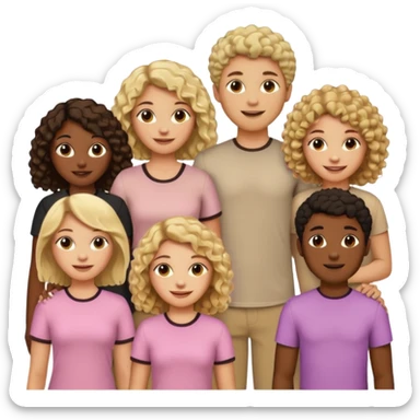 group of people  together ; men and women with brown, blonde, black hair- short hair, long hair and curly hairr wearing beige shirts aesthetic no collar, brown people, white people, black people sticker