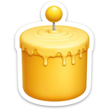 yellow cylinder with two yellow balls at the bottom of the cylinder on each side with frosting on the top sticker