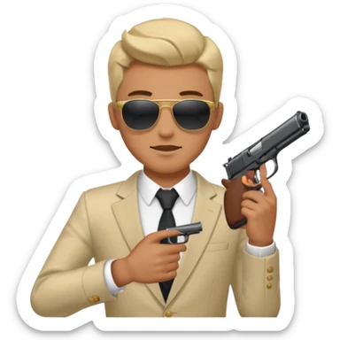 a handsome guy wearing a party clothes with sun glasses and a gun. sticker