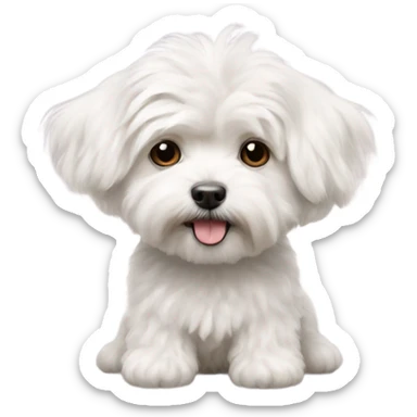 A fluffy white Maltese and maltipoo mixed small dog  sticker