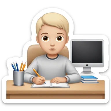child sitting at a desk, focused and studious sticker