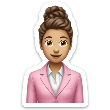 long brown curly pony tail girl wearing pink suit number one finger sticker
