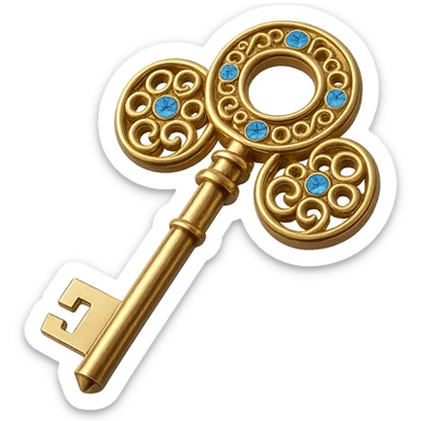 Add shiny blue diamonds to the golden key, keep the background transparent. sticker