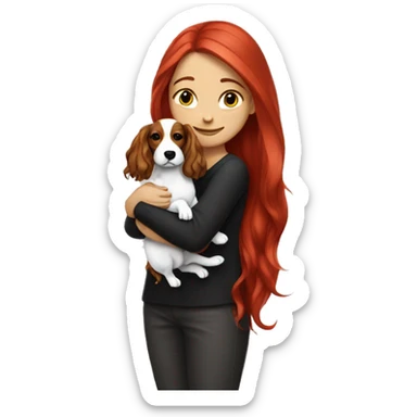 Long-red-haired-girl-hugging-her-black-and-whitel-Bichoon-dogs sticker