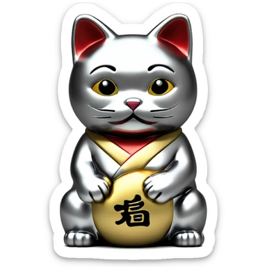 Full chrome plated solid color uncluttered maneki neko 3d sticker