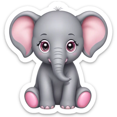 Pixar style, Little gray and pink elephant with big sparkling eyes sitting  sticker