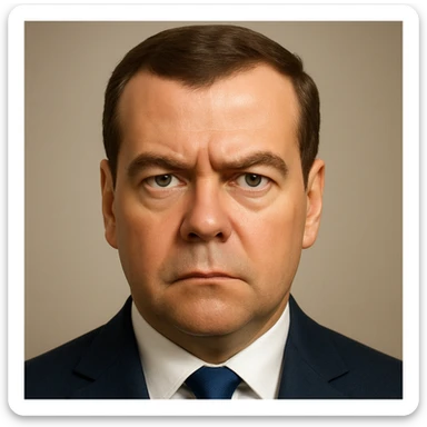 photorealistic, high-quality portrait of Dmitry Medvedev in emoji style, very detailed, serious and focused look sticker