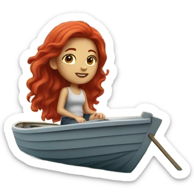 red hair girl on a boat sticker