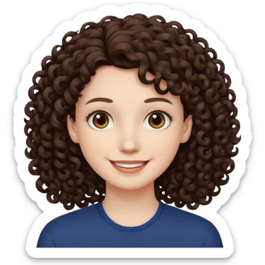 Pale skin, curly dark brown hair, medium brown eyes. sticker