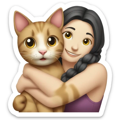 female cat hugging cat sticker