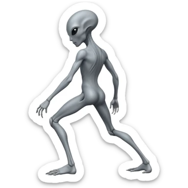 fullbody gray alien bending knee BACKVIEW sticker