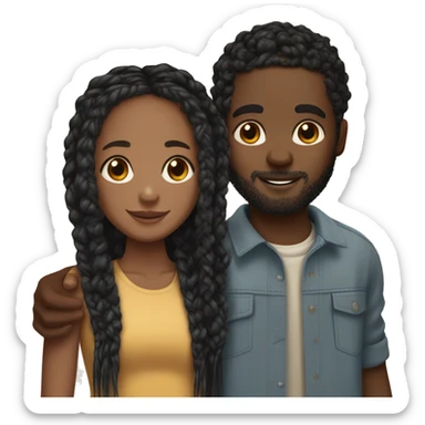 Realistic black girl with box braids and light skin boy with short curly hair and a short beard hugging sticker