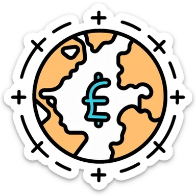 Globe with dollar, euro, and yen currency symbols representing global economy and international trade sticker