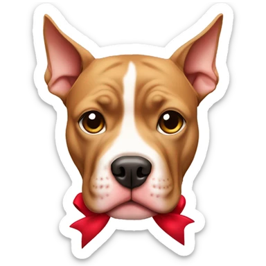 Light brown pitbull with ears cut and red bows sticker