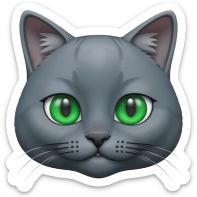 A 3D cartoon Russian Blue cat in cool silver-gray tone, smooth fur, green eyes, sleek lighting, cinematic 3D Memoji style. sticker