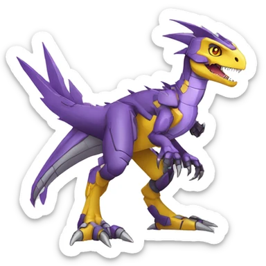  Cool Edgy Purple Yellow Digimon-Fakemon-Velociraptor-Dragon-Mecha full body sticker