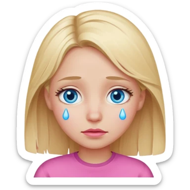 Blond hair girl with blue eyes in pink with tears in eyes sticker