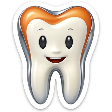 human tooth emoji, smooth chrome ceramic-metal texture, clean medical luxury aesthetic, isolated on white, no face sticker