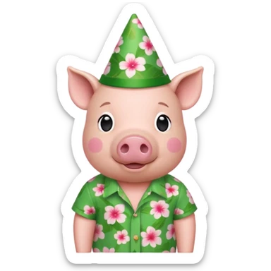 Pig with green aloha shirt, birthday hat sticker