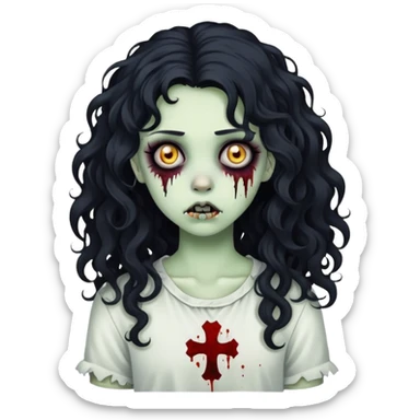 girl zombie with black long curly hair, emo style sticker