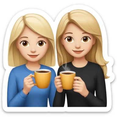 sisters drinking coffee one with blonde hair one with brown sticker