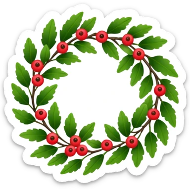 A leafy wreath with small berries woven between the branches. sticker
