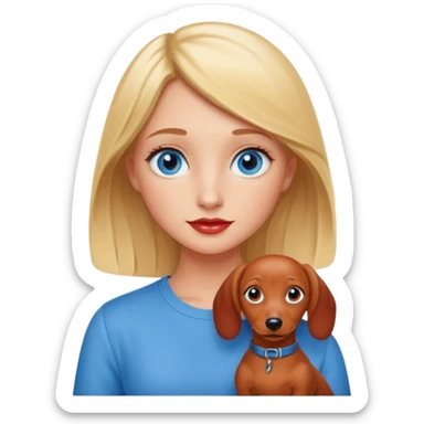 Mini red dachshund and blonde girl with blue eyes  sticker