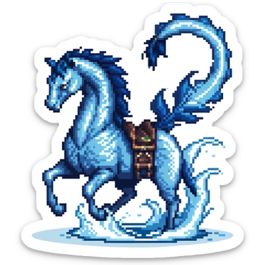 Black ninja water horse with dark blue magical water swirling around it, sharp spikes on its body, battle stance sticker