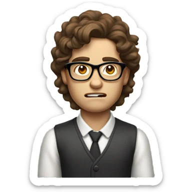 Nerd with wavy brown hair, glasses and is angry and pale sticker