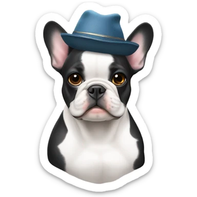 French bulldog with a hat sticker
