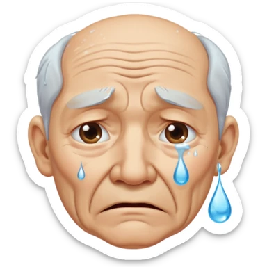 old man crying with water droplet tears in eyes  sticker