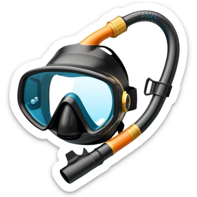 An icon featuring a close-up of a freediving mask and snorkel, with a breath-holding diver's fins, set against a vibrant underwater world. The design includes coral reefs, fish, and bubbles, symbolizing the serene beauty and thrill of freediving. Transparent background highlights the calm sticker