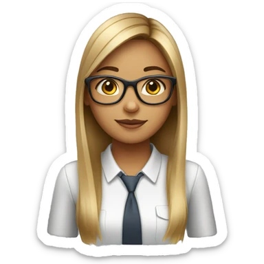 Girl with glasses and office tag. With straight hair and IT professional  sticker