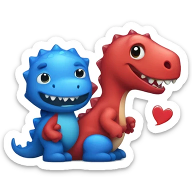 A red dinosaur in love with a blue dinosaur sticker