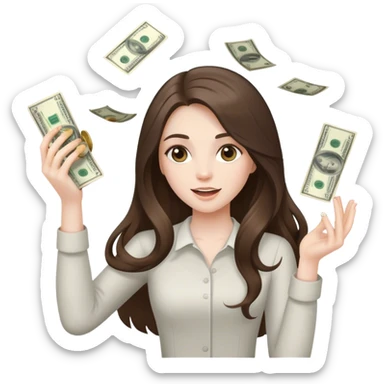 beautiful pale brunette girl with long hair throwing money sticker