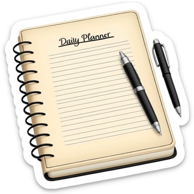 daily planner agenda cream leather with open page and pen sticker