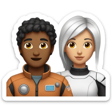 couple on mars girl has brown hair boy has black hair sticker