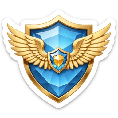 Simplified shield with small wings and a blue diamond in the center and VIP text, minimalist clean design sticker